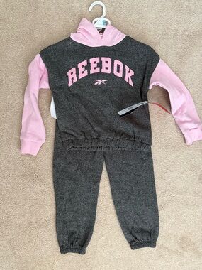 Reebok Girls Charcoal & Pink Sweatshirt Jogger Set